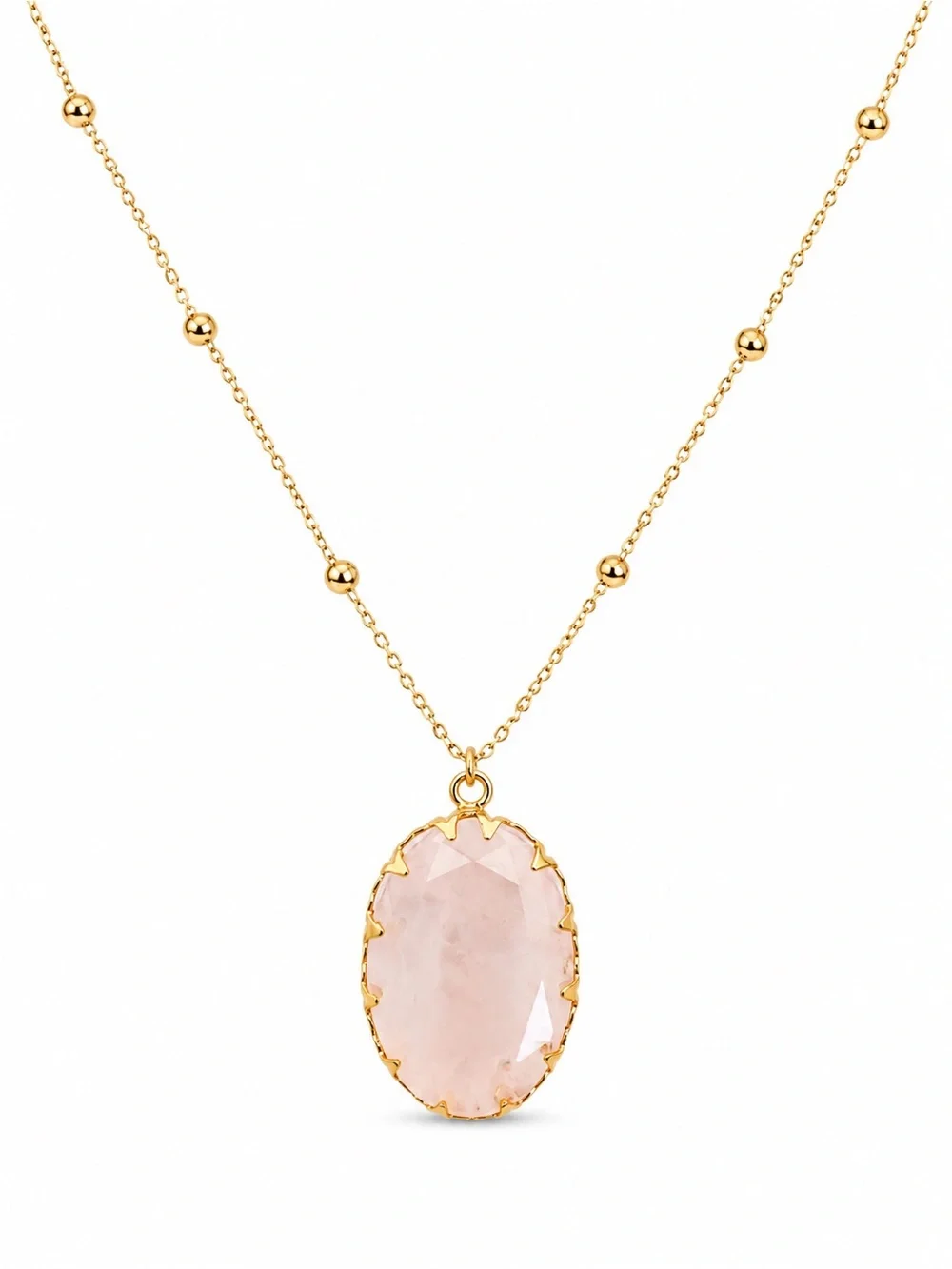 Rose Quartz Oval Beaded Necklace